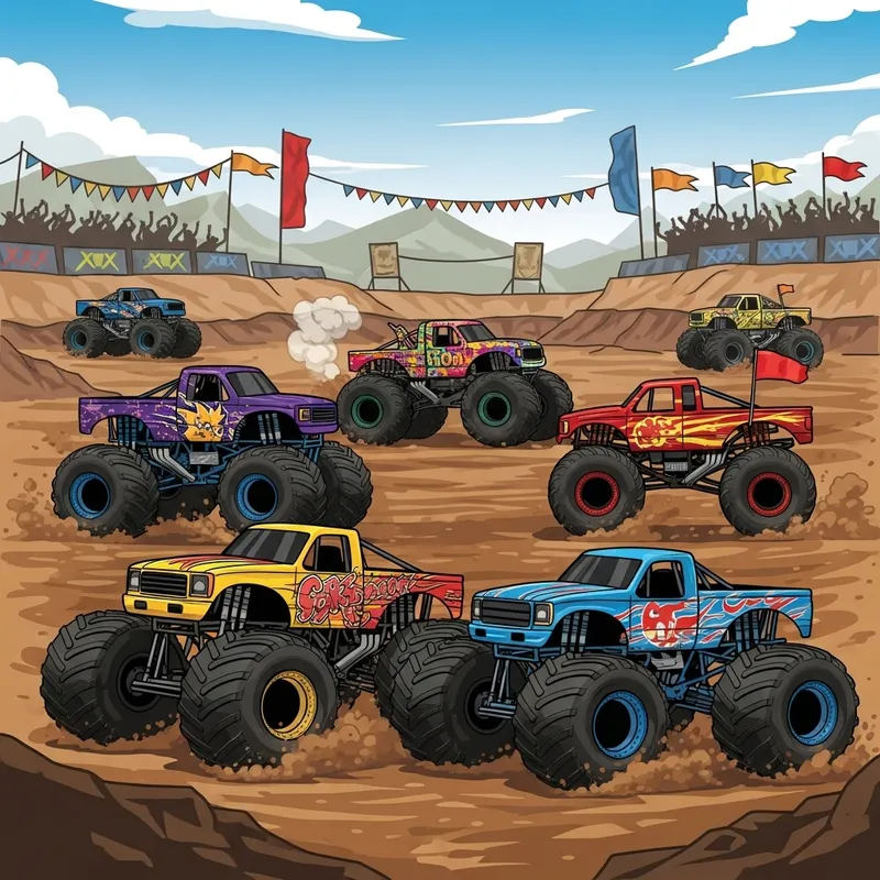 Monster Trucks Vector | Exciting Dirt Track Race Illustration