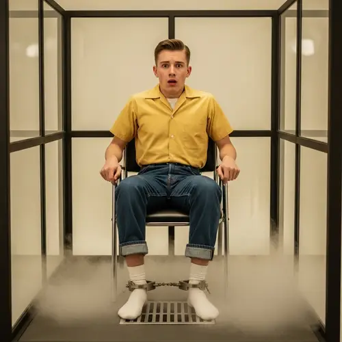 1950s Canadian Teenage Male in Vintage Metal Chair Scene