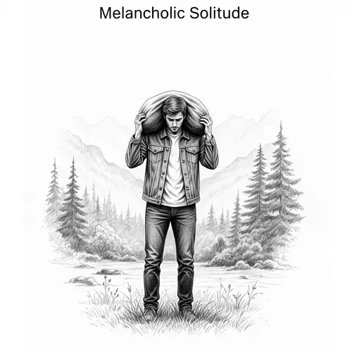 Melancholic Solitude: Emotional Man in Peaceful Landscape