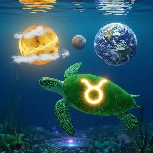 Vibrant Green Turtle with Taurus Symbol and Venus Planet