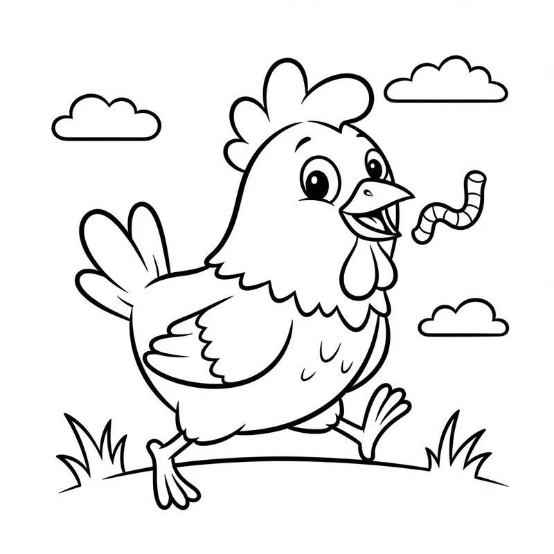 Classic Playful Chicken Coloring Illustration for 3-Year-Olds