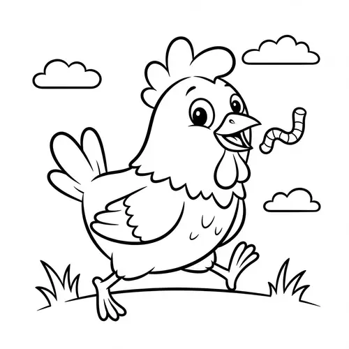 Playful Chicken Coloring Page for Kids