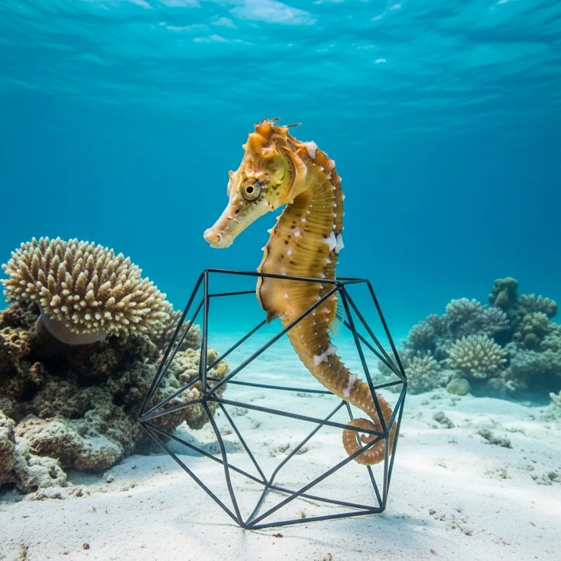 Realistic Seahorse with Unique Horse Head in Transparent Ocean