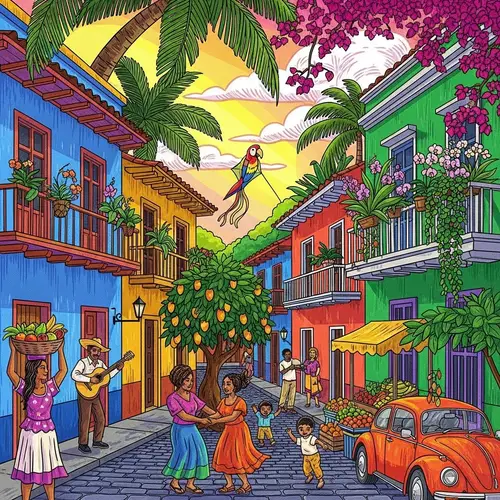 Vibrant Illustration of Pueblo de Venezuela