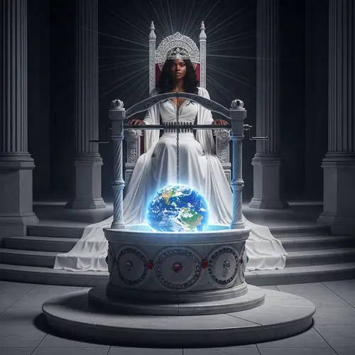 Radiant Black Woman on Throne in New Jerusalem Scene