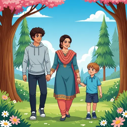 Heartwarming South Asian Mother with Sons at Park