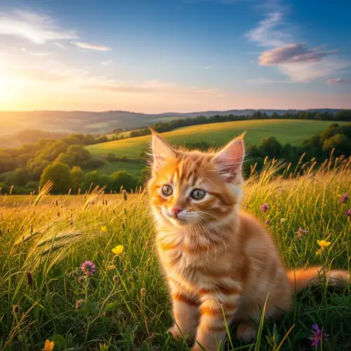 Orange Kitten in Landscape - Cute and Playful Cat Photos