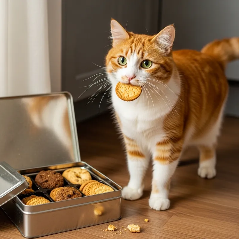 Cute Cat Snacking on Cookies in a Cozy Setting