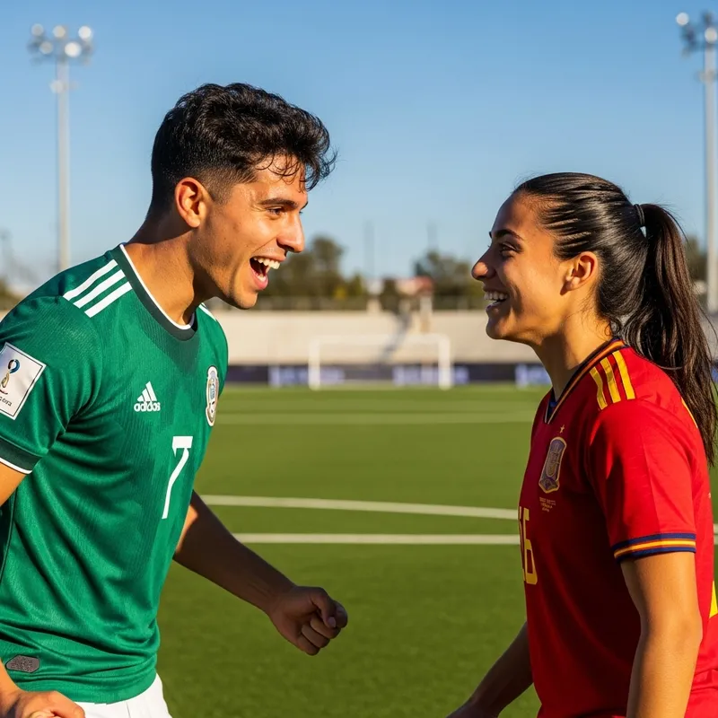 Smiling Hirving Lozano and Alexia Putellas on the Field