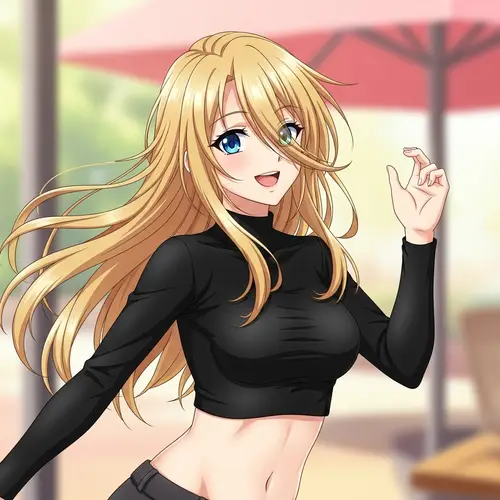 Stylish Caucasian Anime Girl with Long Blonde Hair