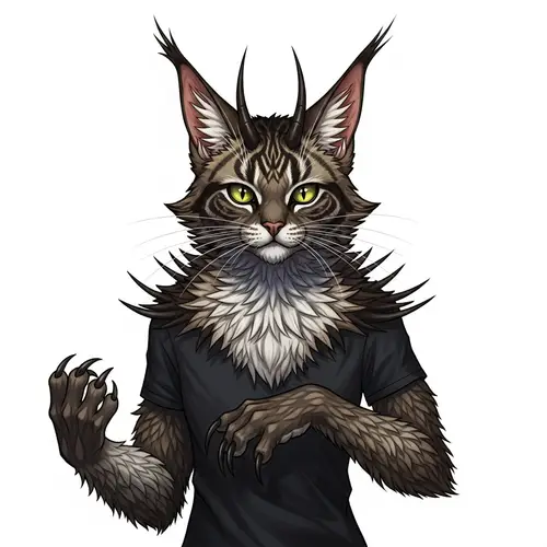 Demonized Anthropomorphic Cat Illustration with Extravagant Fur