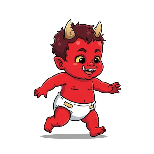 Cartoon Toddler Oni - Red-Skinned Oni in Diaper