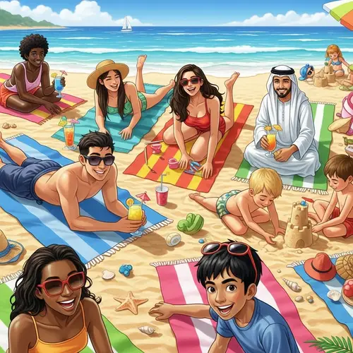 Diverse Group of Students Enjoying a Sunny Day at the Seaside