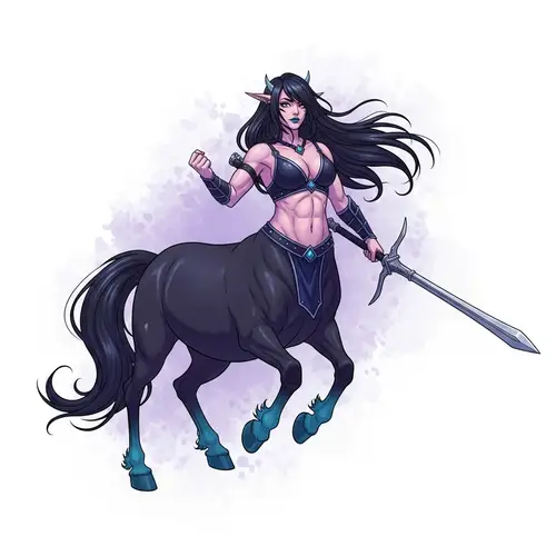 Female Centaur D&D Fighter with Long Black Hair