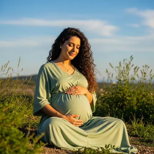 Serenity of Motherhood: Middle-Eastern Pregnant Woman Under Golden Sunlight