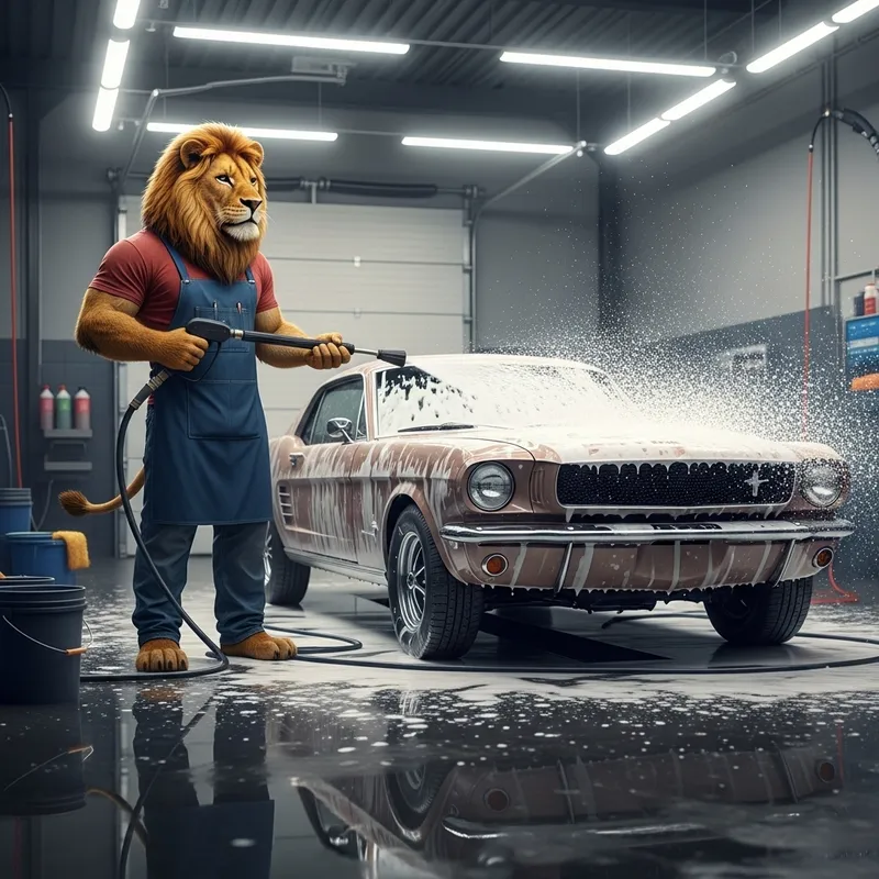 Humanoid Lion Cleaning Car | Fantastic Car Wash Scene
