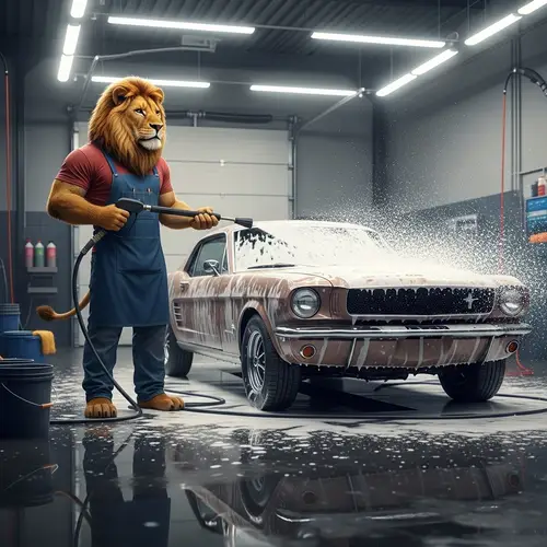 Humanoid Lion Washing Car | Creative Car Cleaning Scene