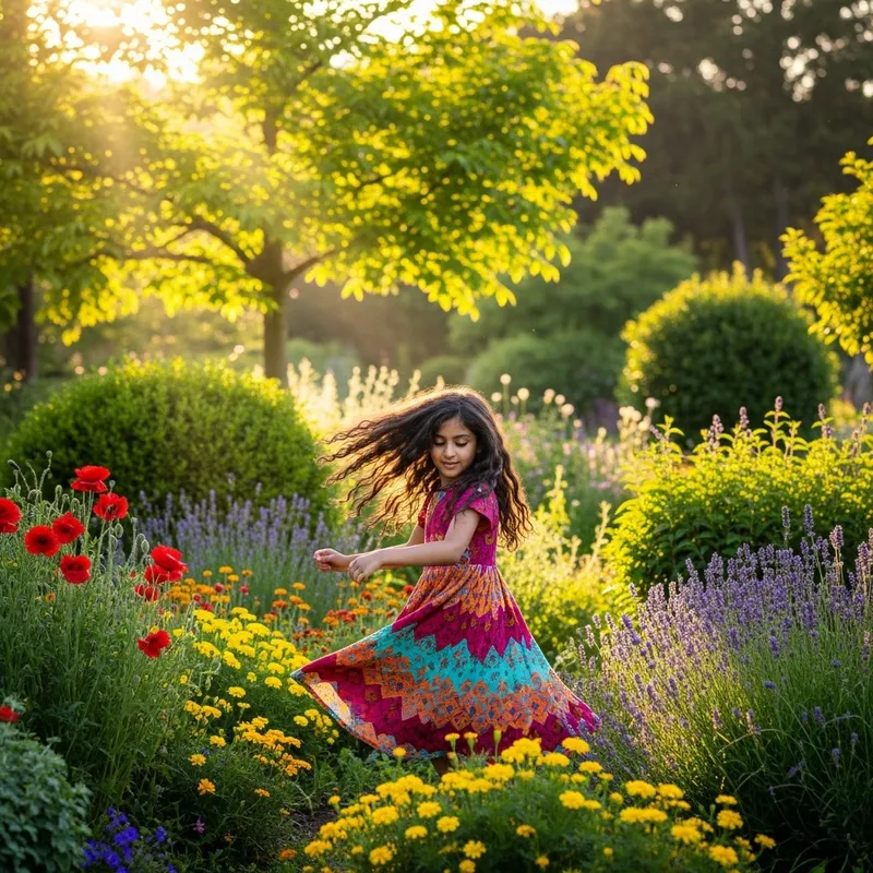 Girl Playing in Garden
