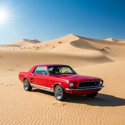 Vintage Red Ford Mustang in Desert | Tranquil Scene
