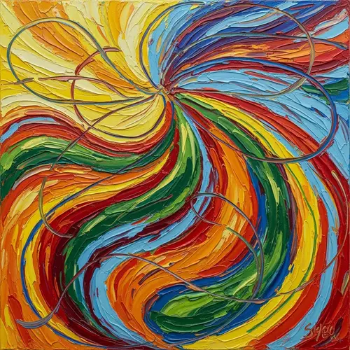 Abstract Oil Painting: Theme of Happiness and Joy