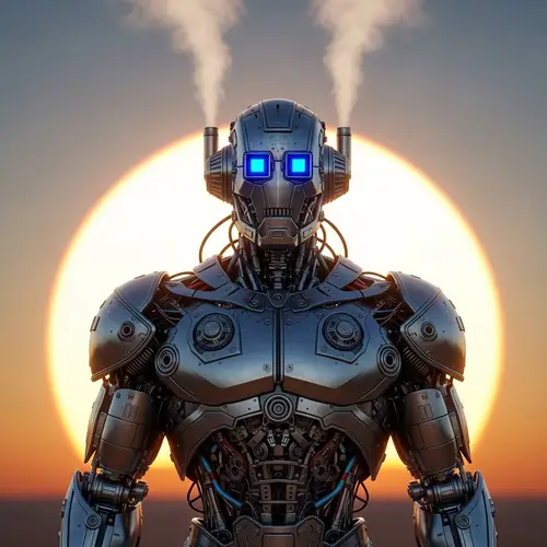 Metallic Humanoid Robot at Sunset - Symbol of Willpower