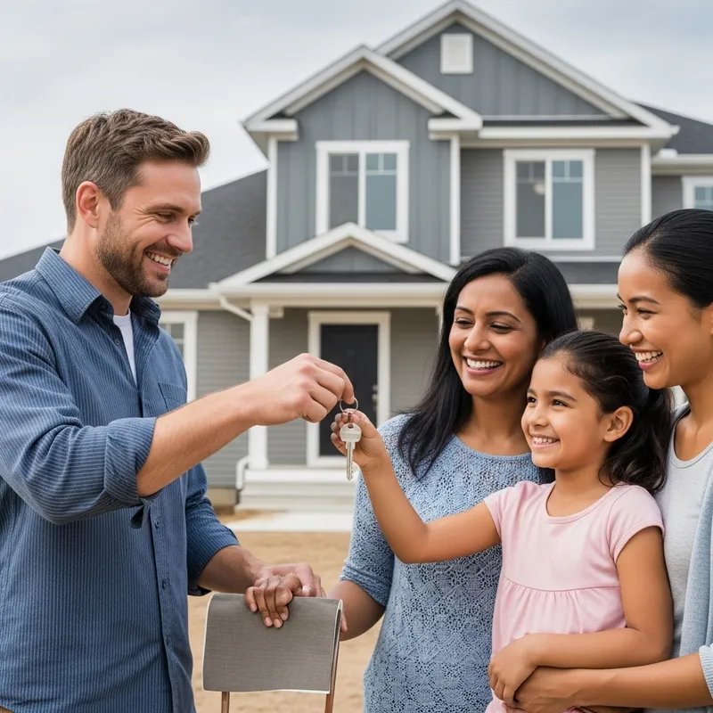 Happy Multiethnic Family Celebrating New Homeownership | Dream House Key Ceremony
