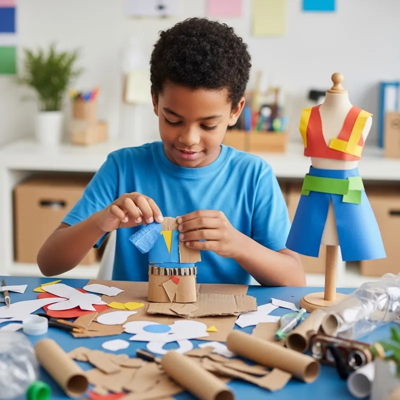 Young Mixed Race Boy Creates Eco-Friendly Fashion Young Mixed Race Boy Creates Eco-Friendly Fashion