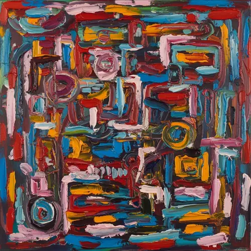 Vibrant Abstract Painting Featuring Contrasting Colors