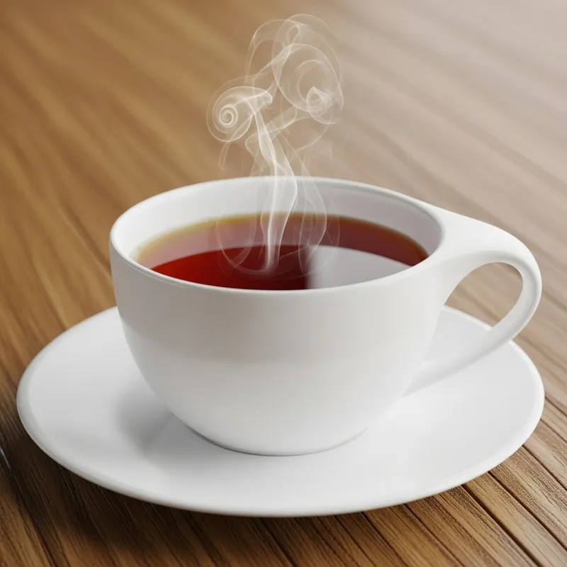 Porcelain White Tea Cup on Wooden Table | Dark Amber Tea
