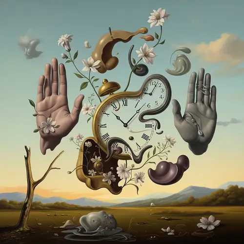 Ethereal Surrealism: Melting Clocks & Delicate Flowers