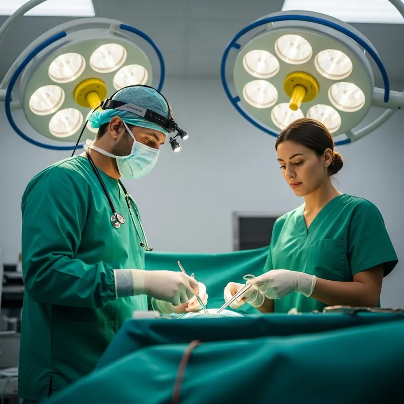 Healthcare Surgery: Intense Operation with Surgeon & Nurse