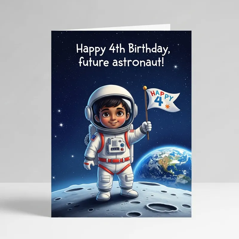 Child's Birthday Card - 4-Year-Old Astronaut Celebration Child's Birthday Card - 4-Year-Old Astronaut Celebration