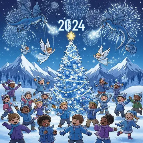 2024 New Year's Eve Party Illustration: Snow & Joyful Celebration