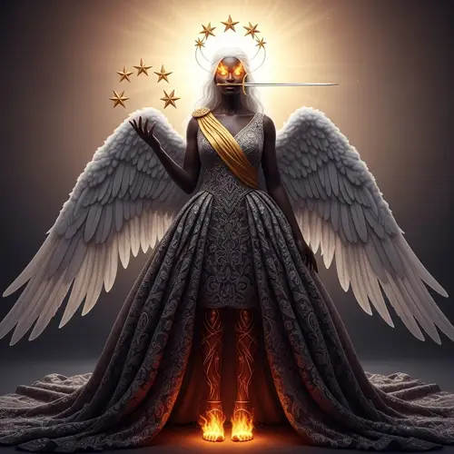 Divine Black Woman in a Radiant State with Seven Stars