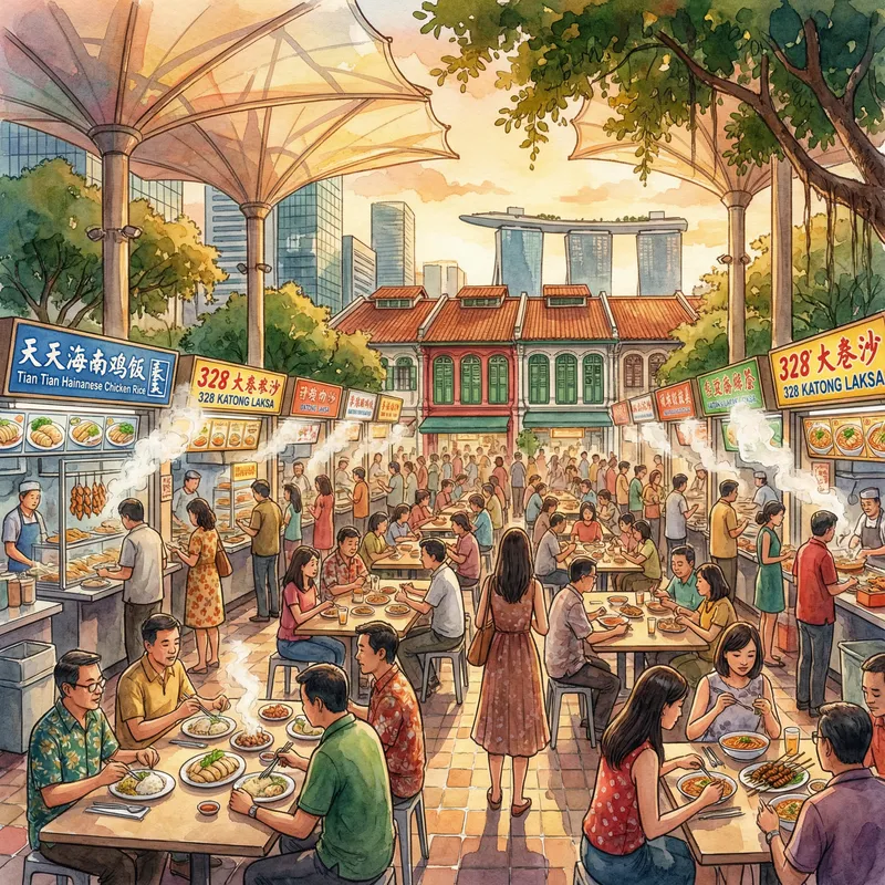 Vibrant Street Scene of Singaporean Culture
