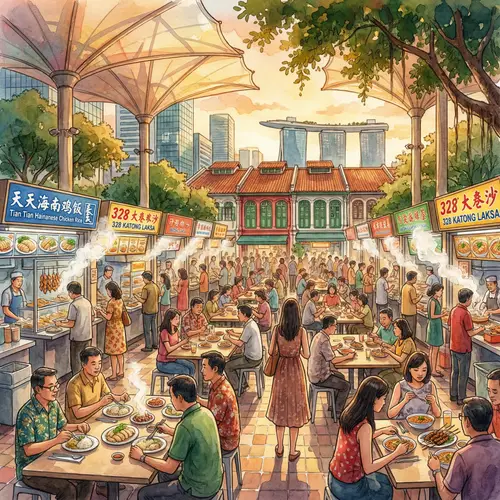Vibrant Street Scene of Singaporean Culture