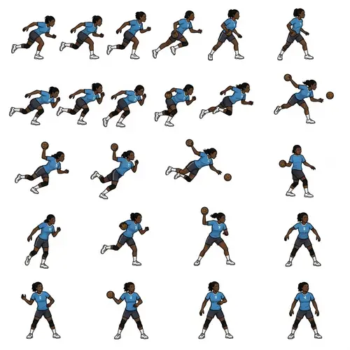 Black Female Handball Player Spritesheet for 2D Video Game
