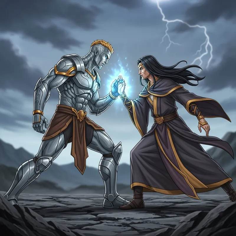 Animated Fight: Mystic vs. Warrior Showdown