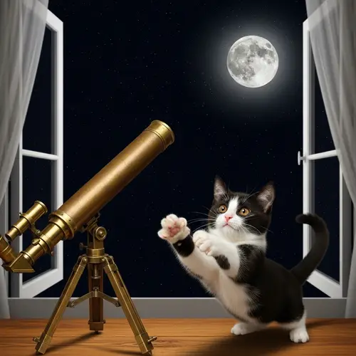 Cat Fly to the Moon - Enchanting Night Sky Leap