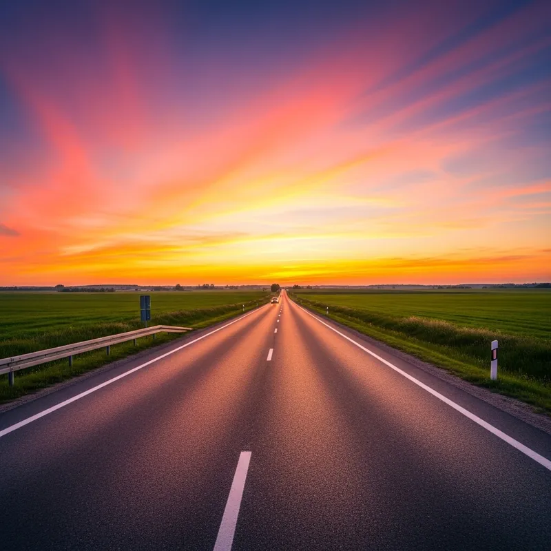 Serene Sunset on a Quiet Highway