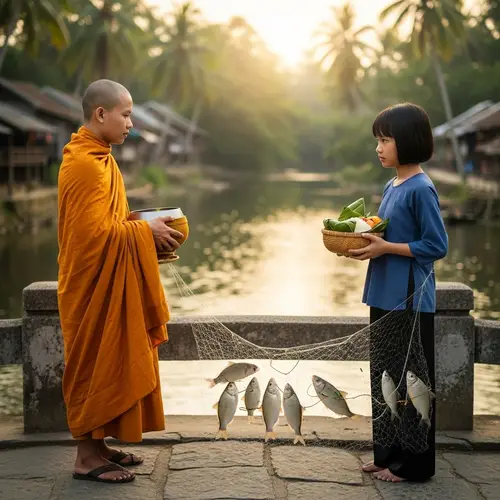 Vietnamese Girl Decision: Food for Monk or Saving Fish