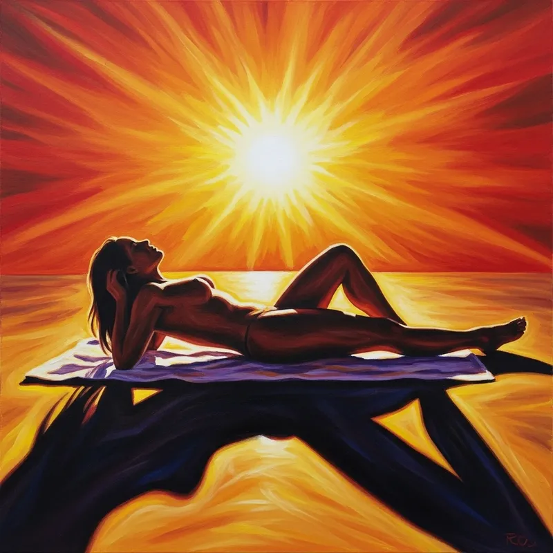 Abstract Nude Sunbathing Art | Vibrant Hues & Sensations