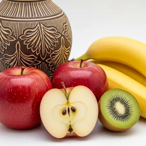 Red Apples and Clay Vase Display - Vibrant Fruits on Table