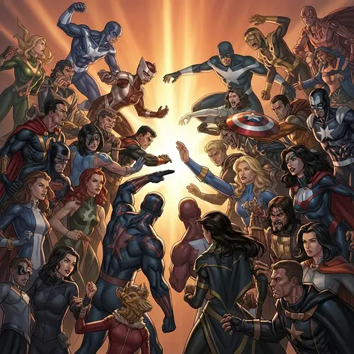 Epic Battle Scene with Diverse Superheroes - Comic Universe Showcase