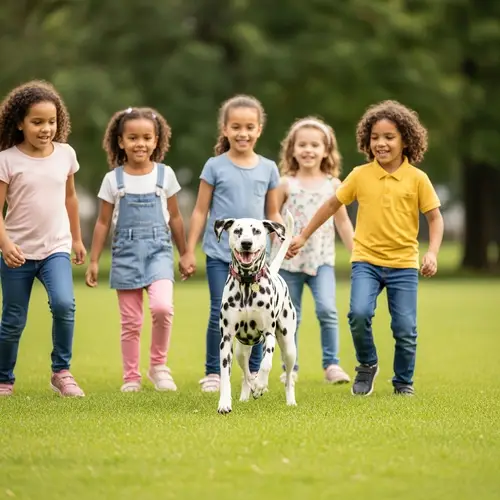 Playful Dalmatian Dog Enjoys Park Fun with Kids
