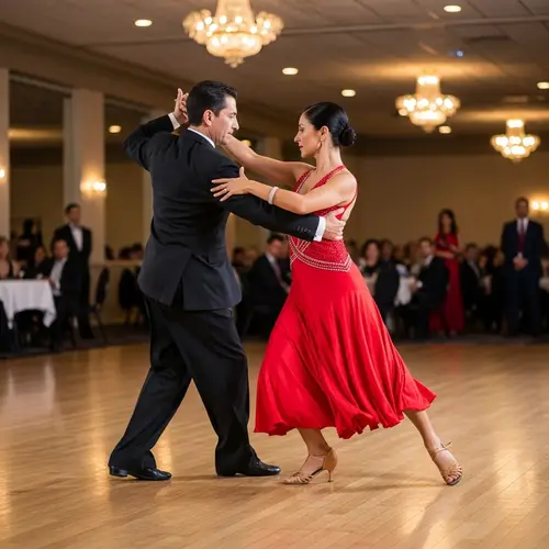 Energetic Hispanic Couple Dancing Brazilian Zouk | Dance Hall