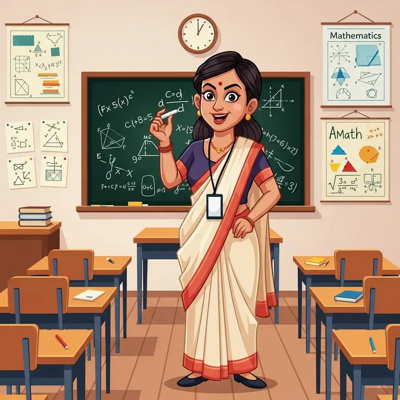 Dynamic Female Math Teacher Cartoon | Engaging Classroom Setting