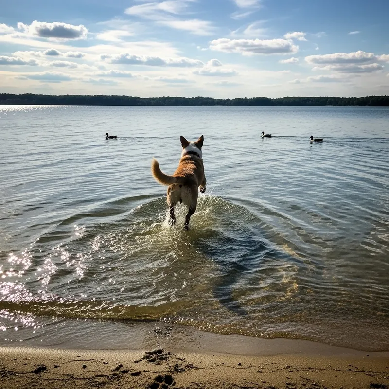 Energetic Dog Swimming in Clear Lake | Happy Paws Dive