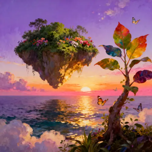 Surreal Floating Island Dreamscape at Sunset