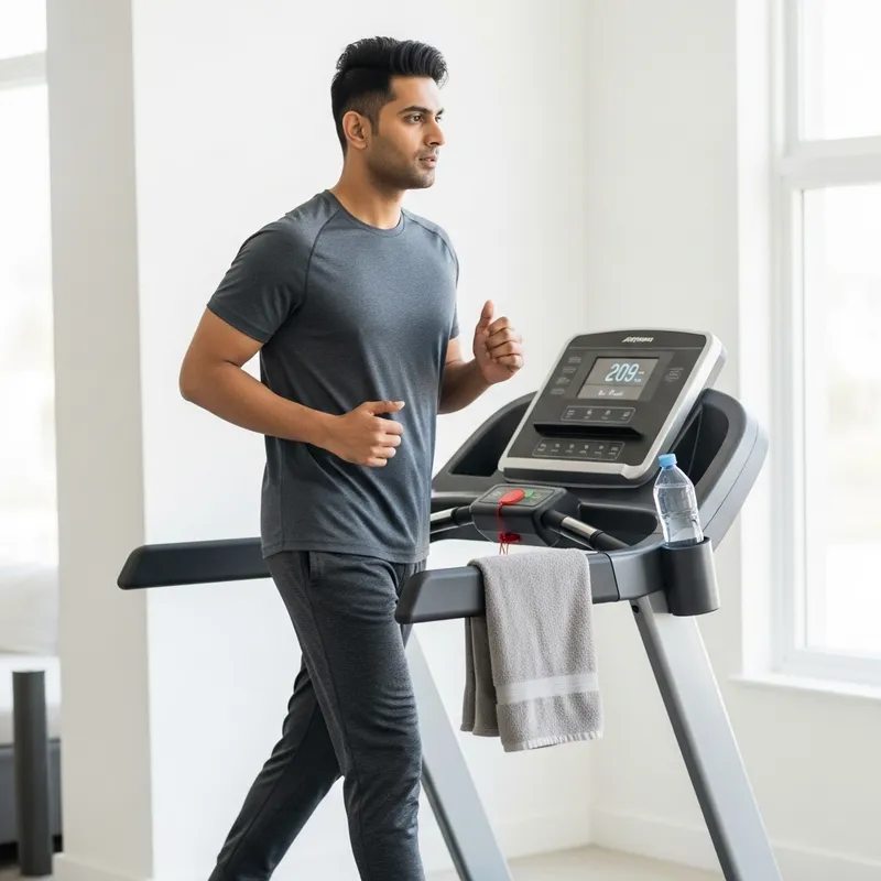 Determined Man Walking on Treadmill: Fitness Journey Visualized